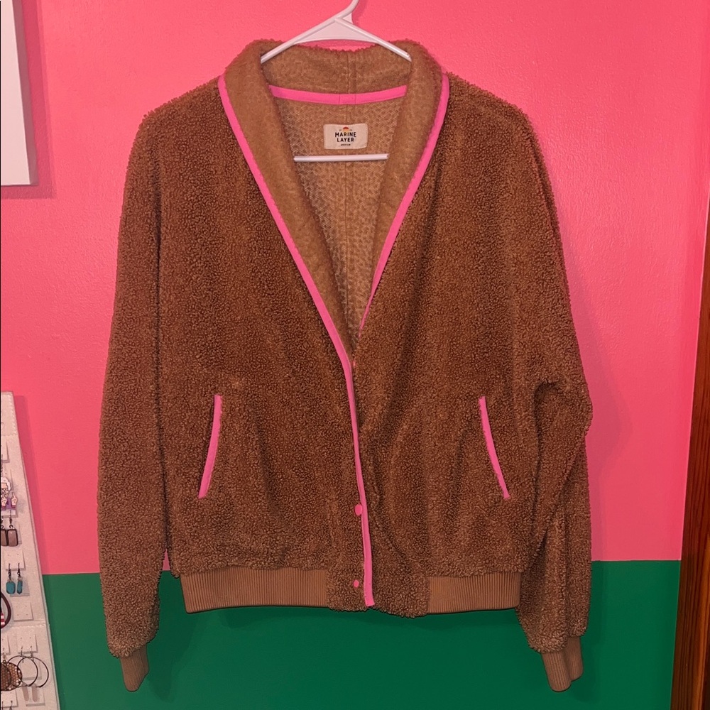 Marine Layer Brown Teddy Jacket with Pink Accents